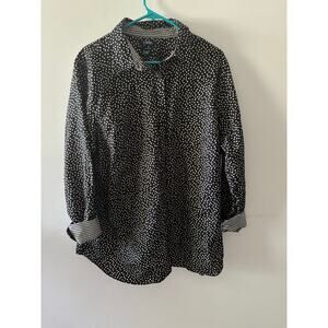 Chaps Womens No Iron Button Down Top Size 2X Black Polka Dot Cotton